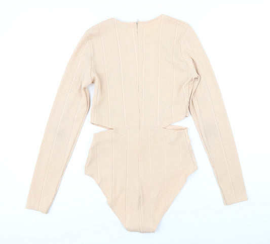 Edge Womens Beige Polyester Bodysuit One-Piece Size 10 Snap