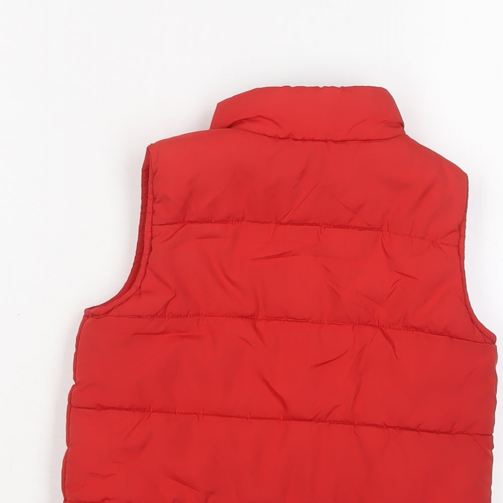 Brand and care label for Blue Zoo boys’ red gilet jacket, size 2-3, years zip