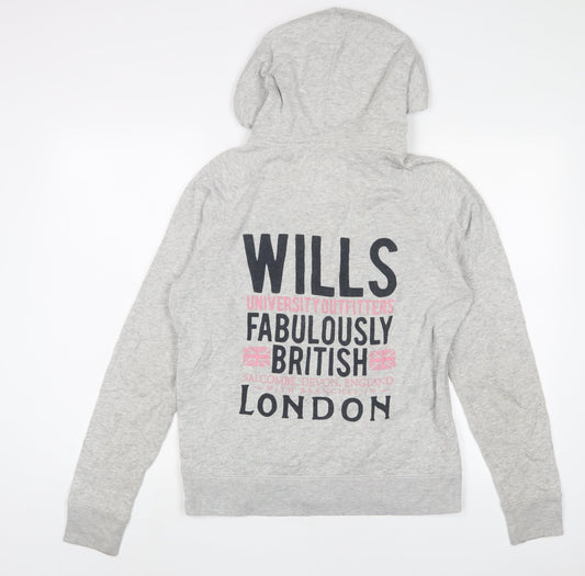 Jack Wills Womens Grey Cotton Full Zip Hoodie Size 14 Zip