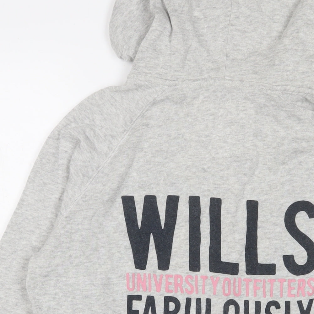 Jack Wills Womens Grey Cotton Full Zip Hoodie Size 14 Zip