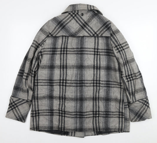 Savier Womens Grey Check Overcoat Coat Size 14 Snap