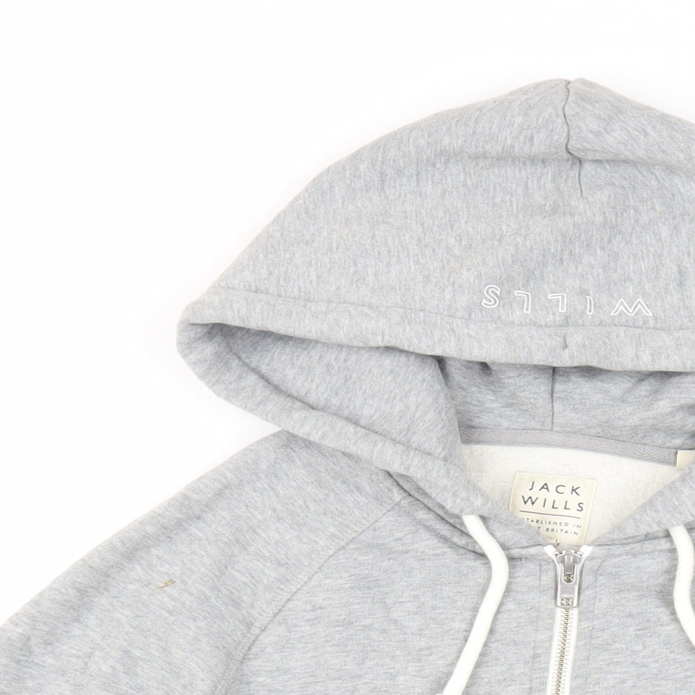 Jack Wills Womens Grey Cotton Full Zip Hoodie Size 6 Zip - Logo Pockets