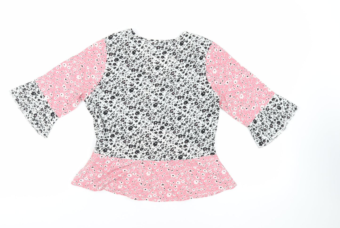 Wednesday's Girl Womens Pink Floral Polyester Basic Blouse Size M V-Neck