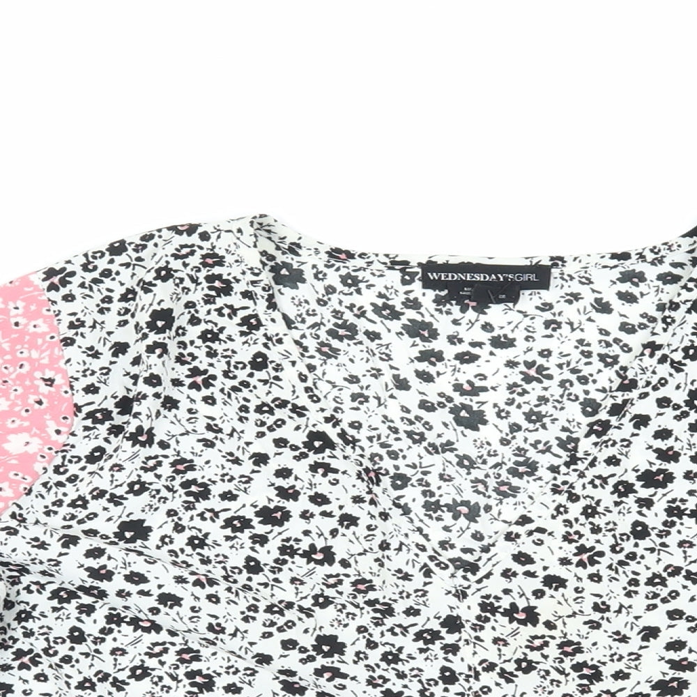 Wednesday's Girl Womens Pink Floral Polyester Basic Blouse Size M V-Neck