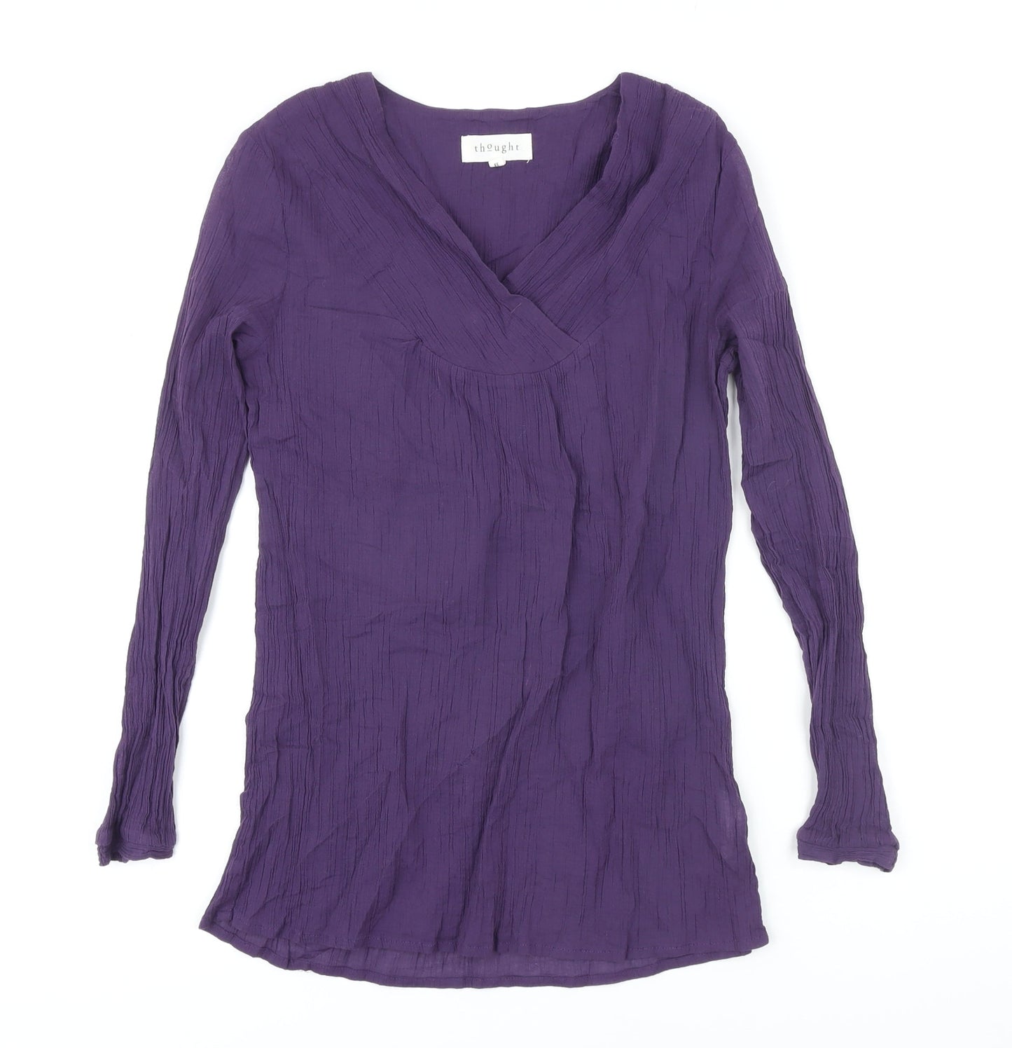 Thought Womens Purple 100% Cotton Tunic Blouse Size 10 V-Neck