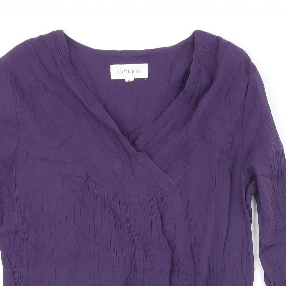 Thought Womens Purple 100% Cotton Tunic Blouse Size 10 V-Neck