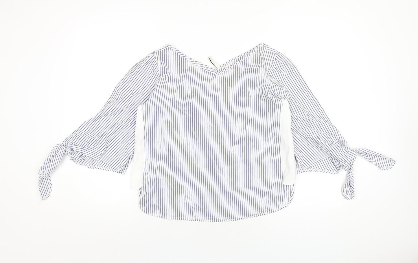 Stradivarius Womens Blue Striped Cotton Basic T-Shirt Size S V-Neck