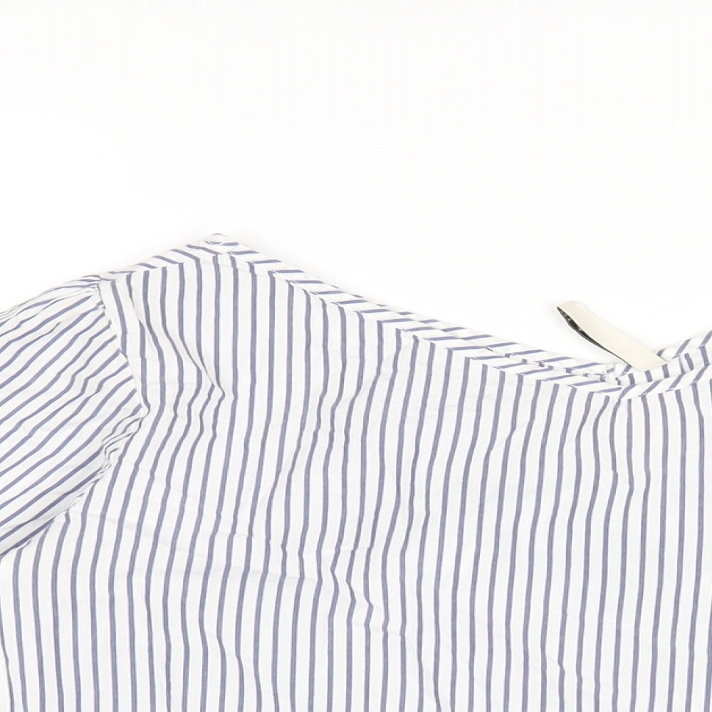 Stradivarius Womens Blue Striped Cotton Basic T-Shirt Size S V-Neck