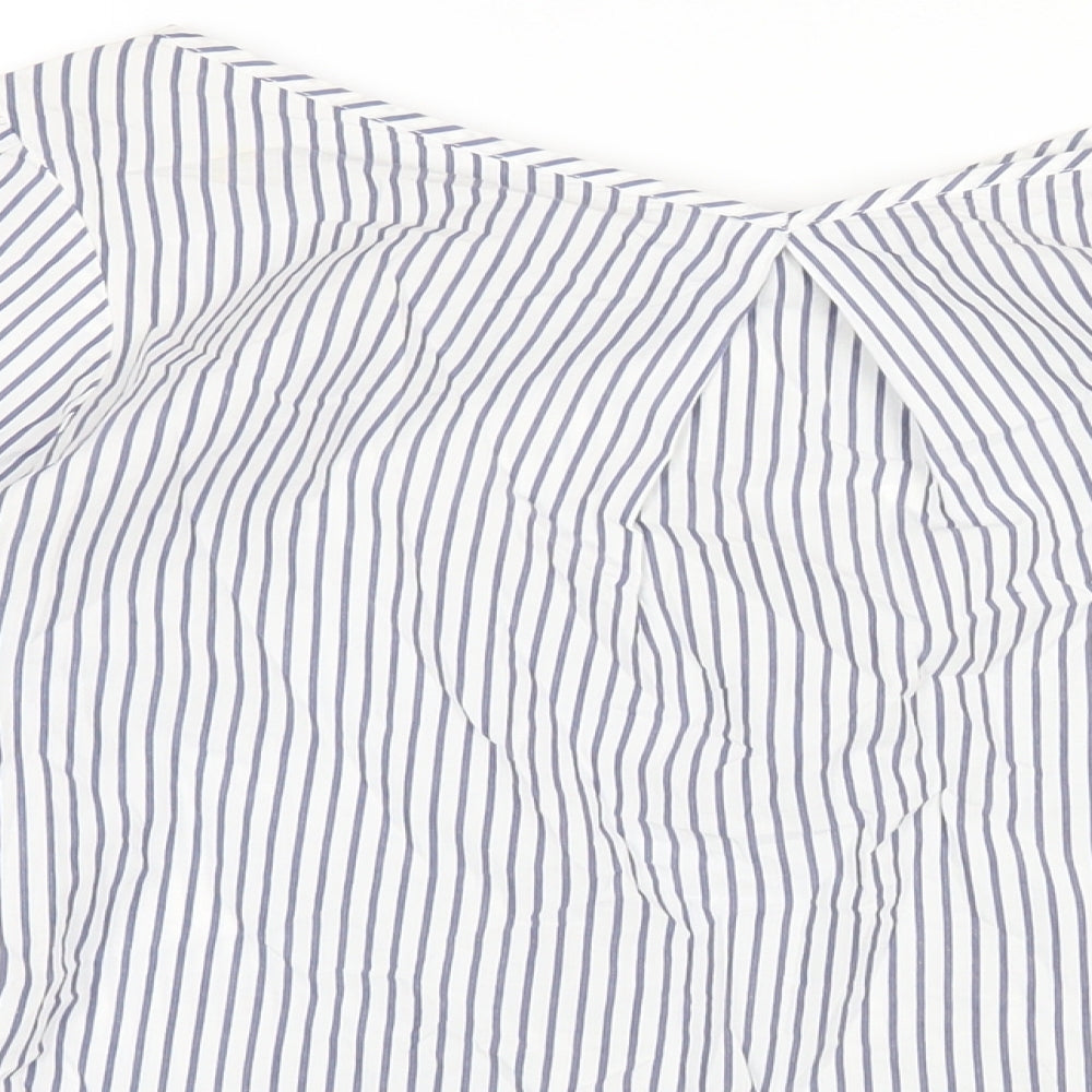 Stradivarius Womens Blue Striped Cotton Basic T-Shirt Size S V-Neck