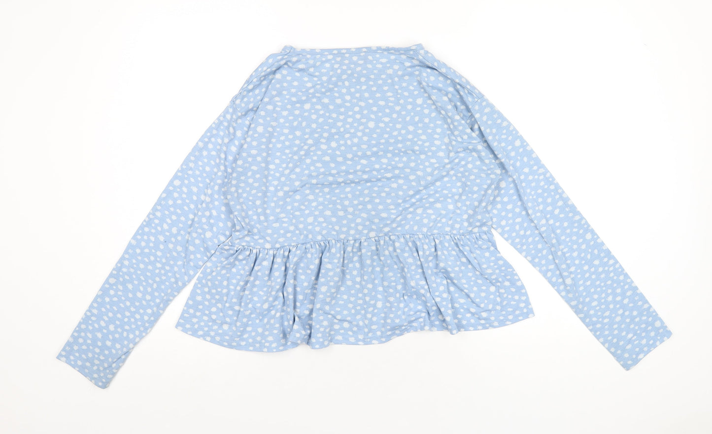 Wednesday's Girl Womens Blue Polka Dot Polyester Basic T-Shirt Size L Round Neck