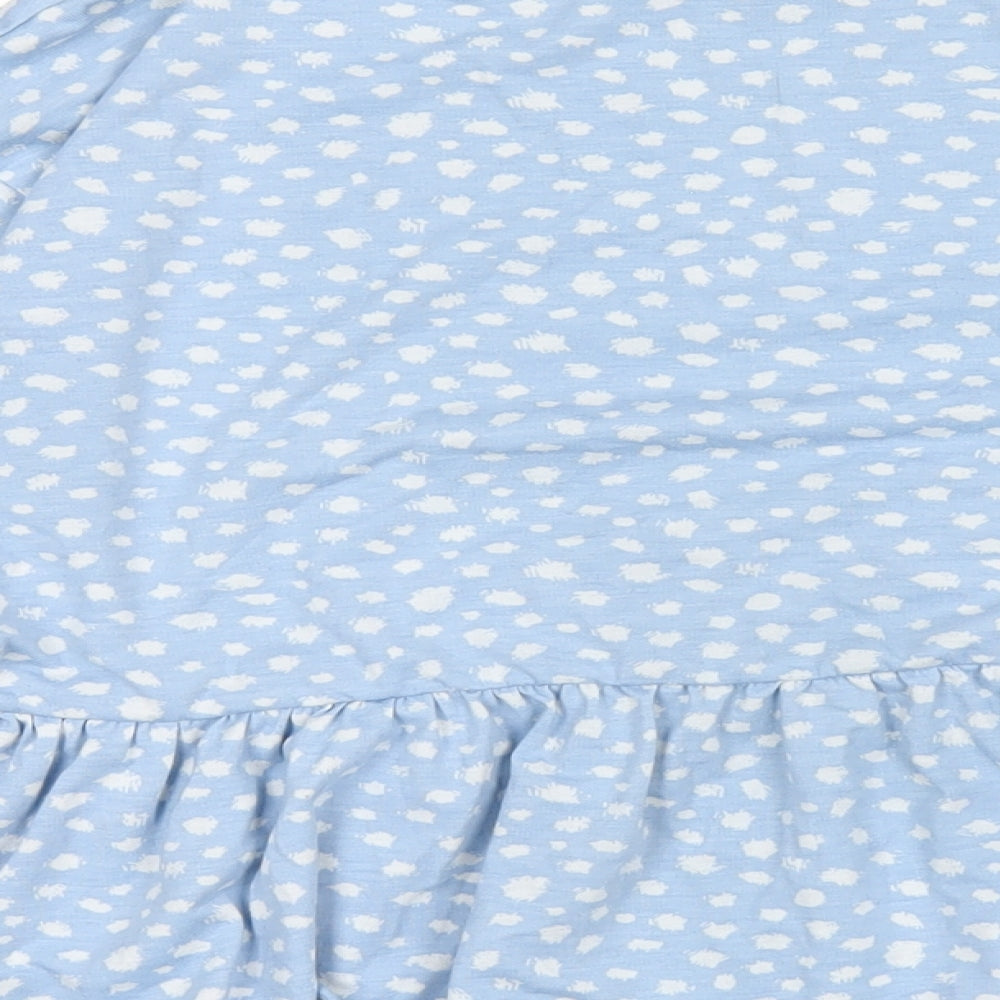 Wednesday's Girl Womens Blue Polka Dot Polyester Basic T-Shirt Size L Round Neck