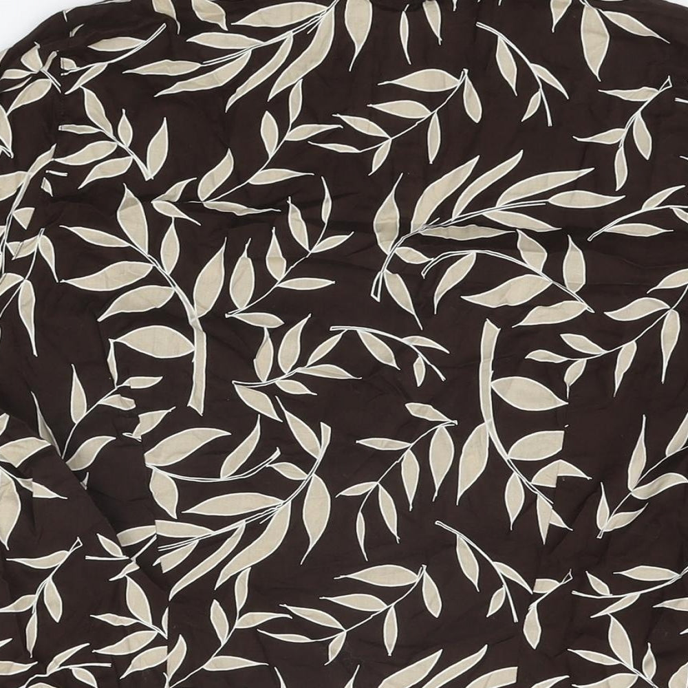 Brand and care label for E-vie women’s brown geometric cotton basic button-up, size UK 10, v-neck - leaf print