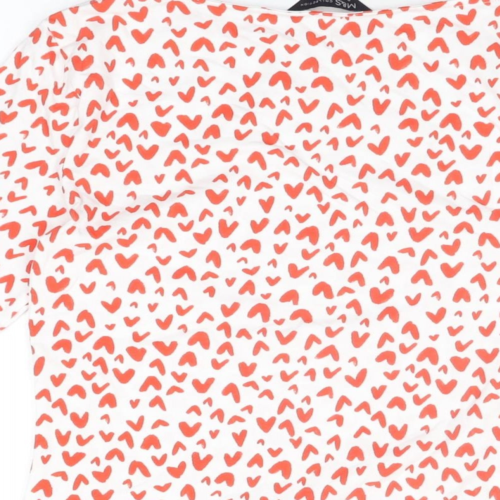 Marks and Spencer Womens White Geometric Cotton Basic T-Shirt Size 8 Boat Neck - Heart Print