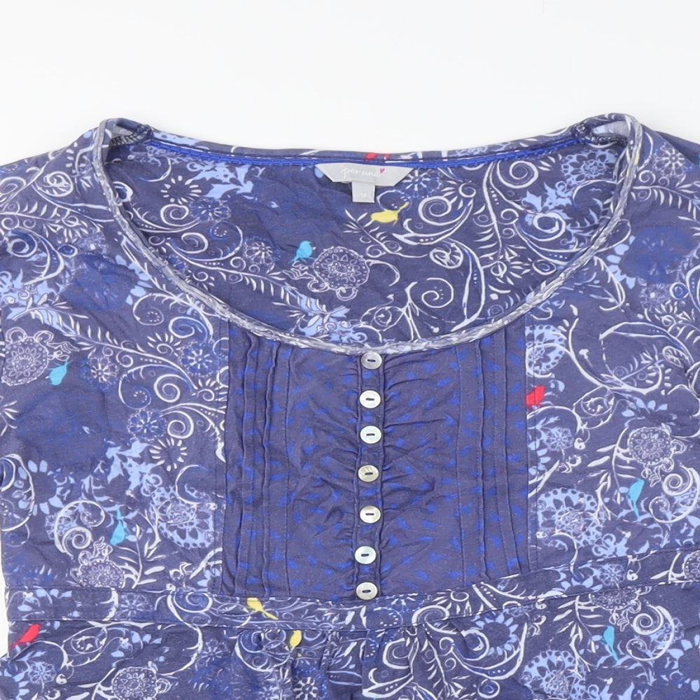 Popsoda Women's Blue Floral Tunic Blouse M