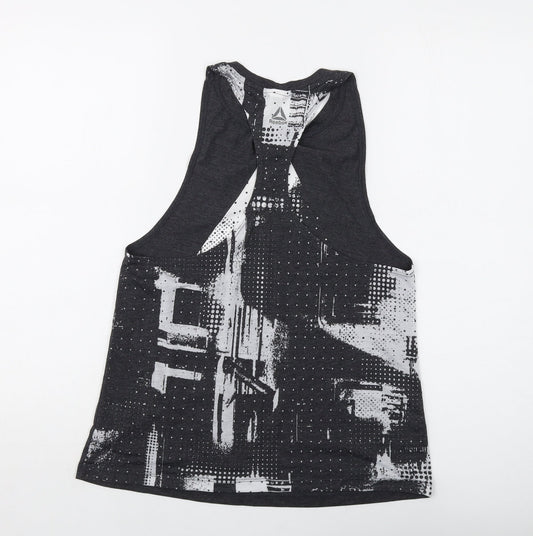 Reebok Womens Green Geometric Polyester Basic Tank Size L Round Neck Pullover