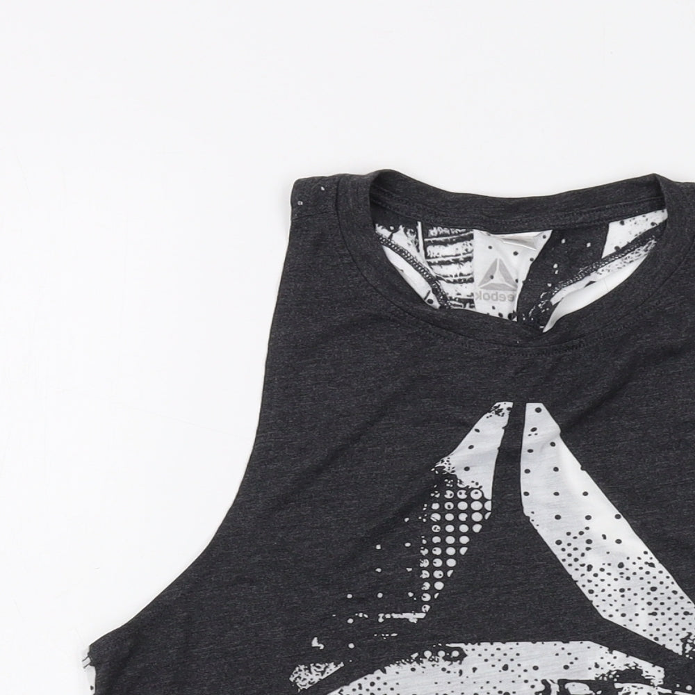 Reebok Womens Green Geometric Polyester Basic Tank Size L Round Neck Pullover