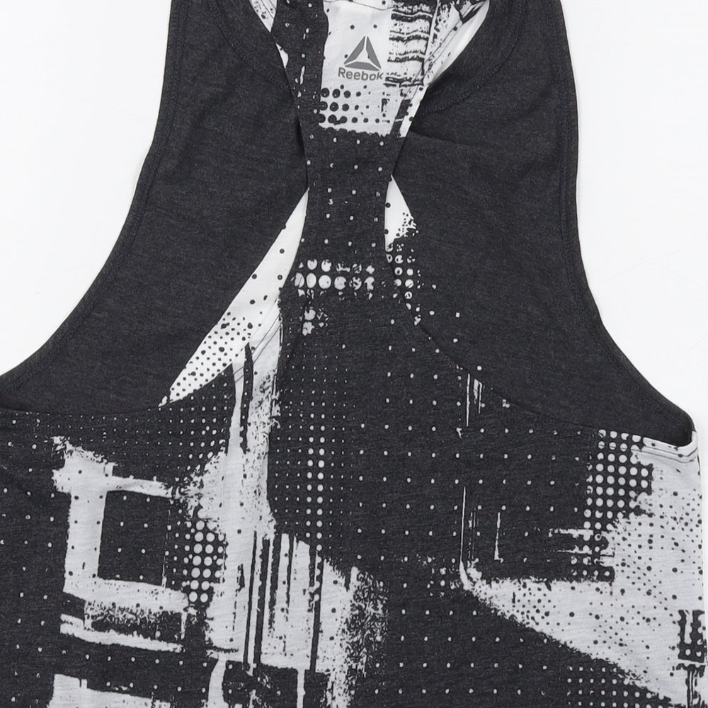 Reebok Womens Green Geometric Polyester Basic Tank Size L Round Neck Pullover