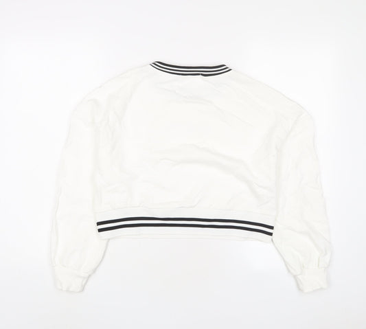 Mango Womens White Cotton Pullover Sweatshirt Size M Pullover - Single Soul