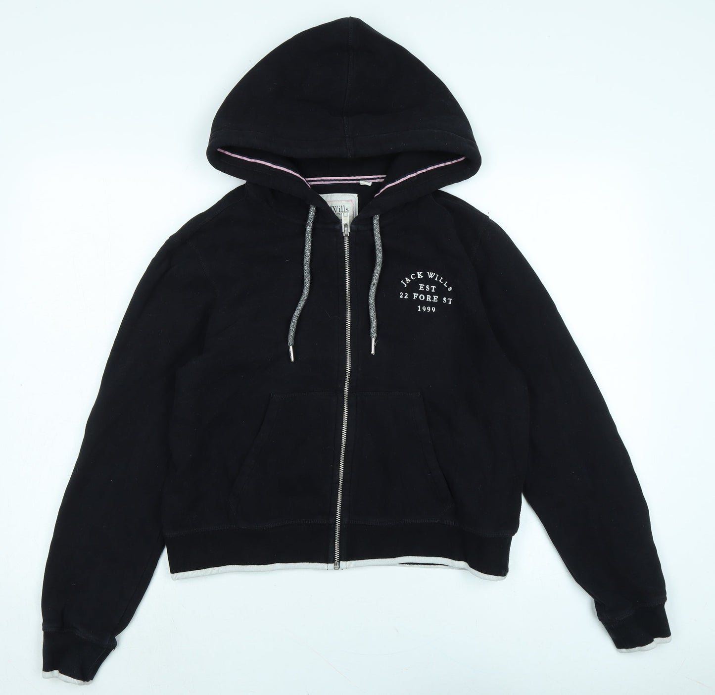 Jack Wills Womens Black Jacket Size 10 Zip - Jack Wills EST 22 Fore ST 1999