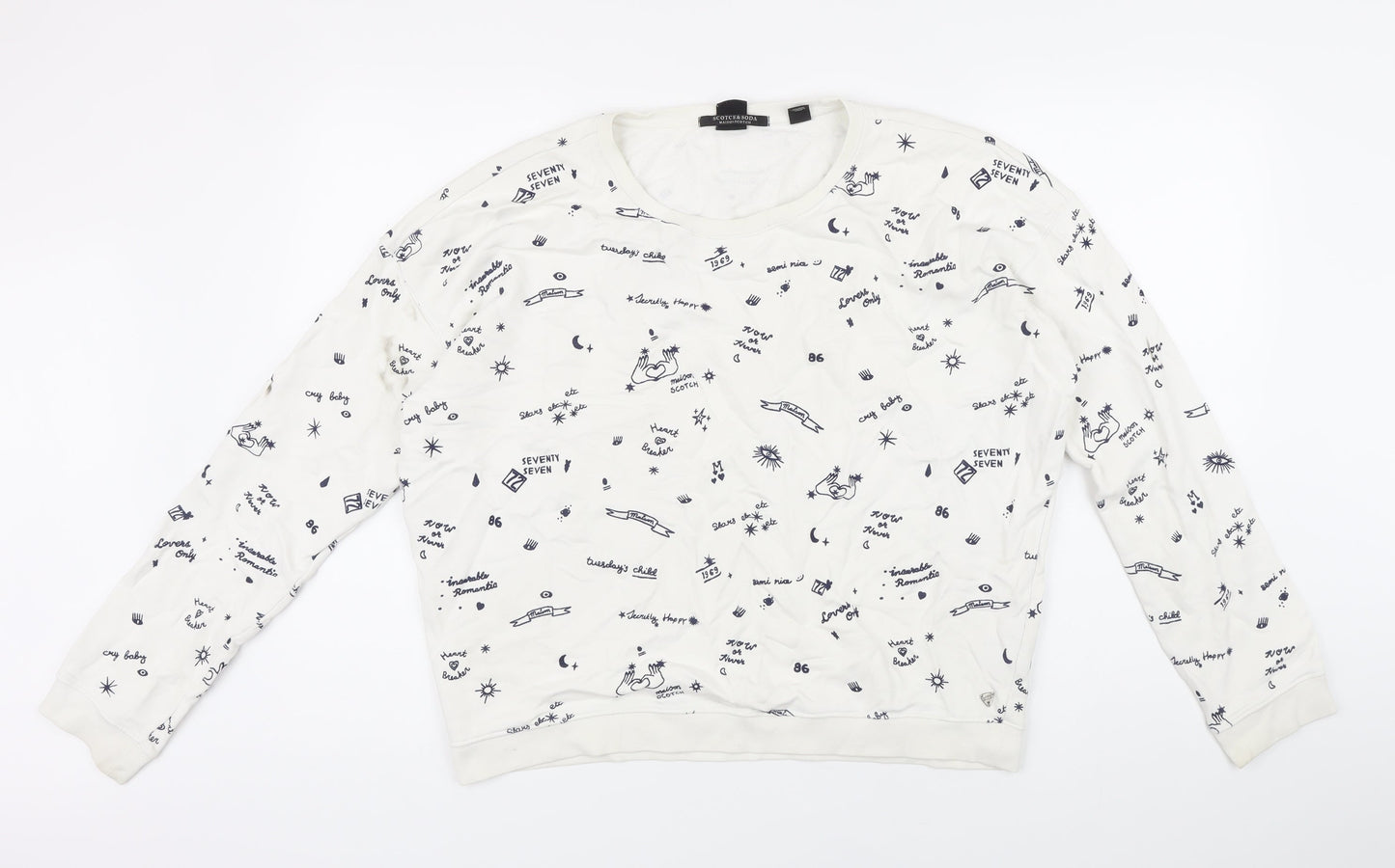 Scotch & Soda Womens White Houndstooth 100% Cotton Pullover Sweatshirt Size 2