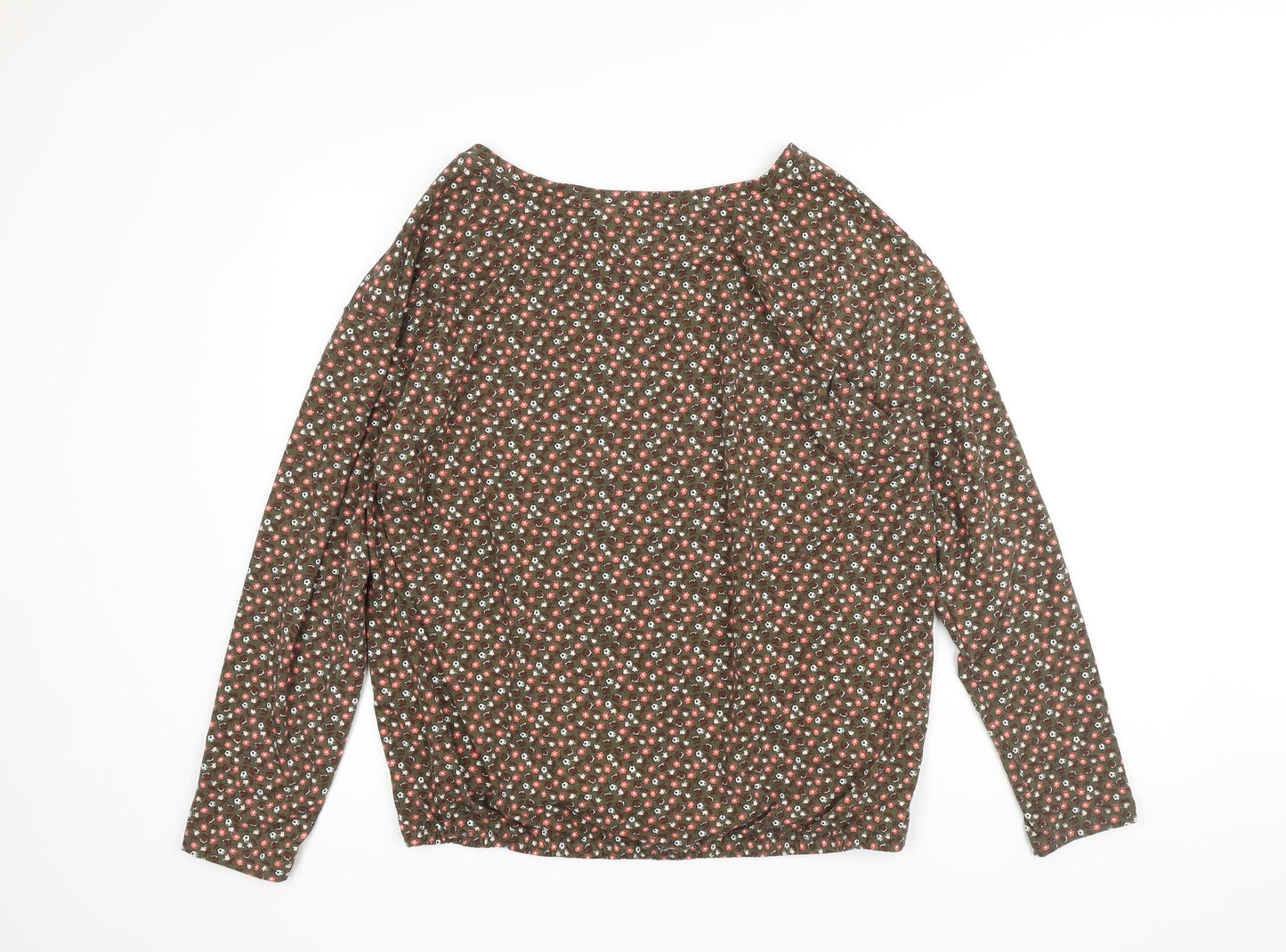 Lands End Womens Green Floral Polyester Jersey Blouse Size XL Scoop Neck