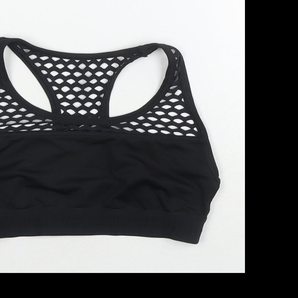 PINK Womens Black Polyester Cropped Tank Size S Round Neck