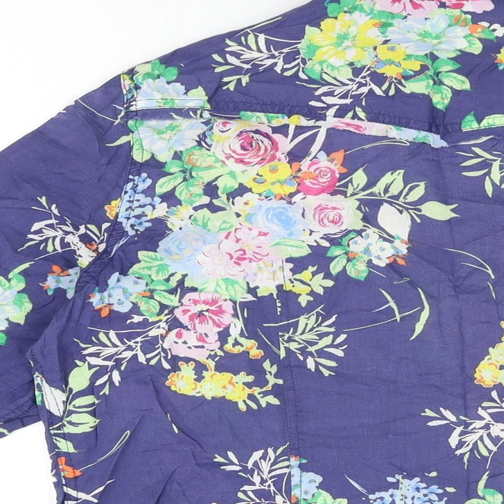 Marks and Spencer Womens Blue Floral Cotton Basic Button-Up Size 12 Collared