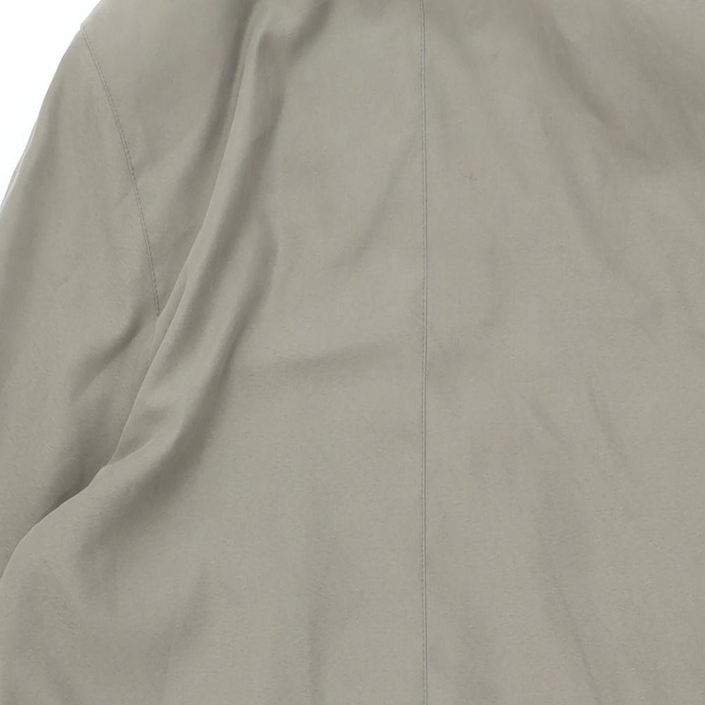 Brand and care label for NuAge women’s beige overcoat coat, size UK 8, button