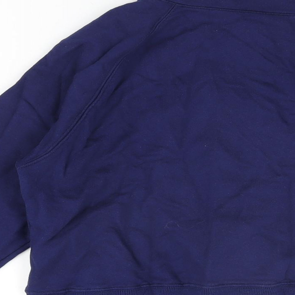 Brand and care label for ELLE women’s blue cotton full zip sweatshirt, size L, zip