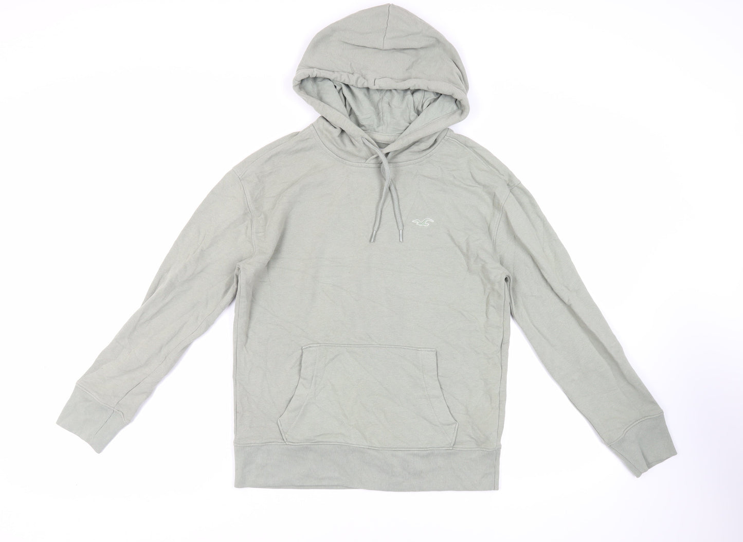 Hollister Mens Green Cotton Pullover Hoodie Size XS - Logo Pockets