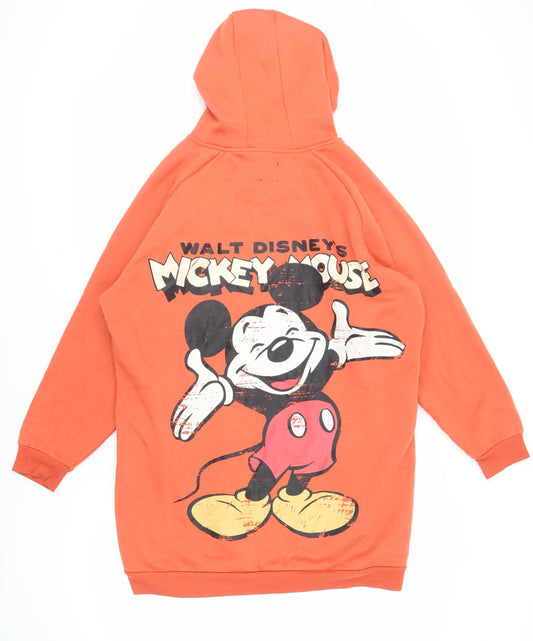 Disney Womens Orange Polyester Pullover Hoodie Size S Pullover - Mickey Mouse