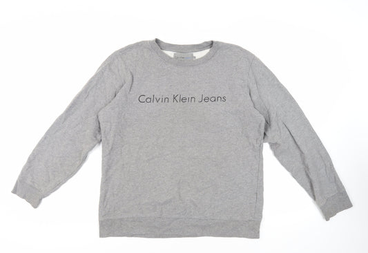 Calvin Klein Jeans Mens Grey Cotton Pullover Sweatshirt Size L - Logo