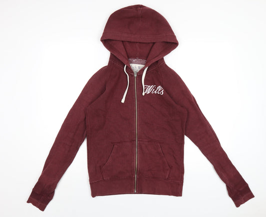 Jack Wills Womens Red Cotton Full Zip Hoodie Size 8 Zip