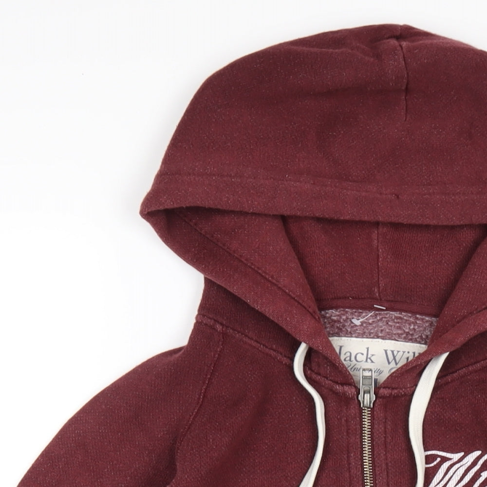Jack Wills Womens Red Cotton Full Zip Hoodie Size 8 Zip