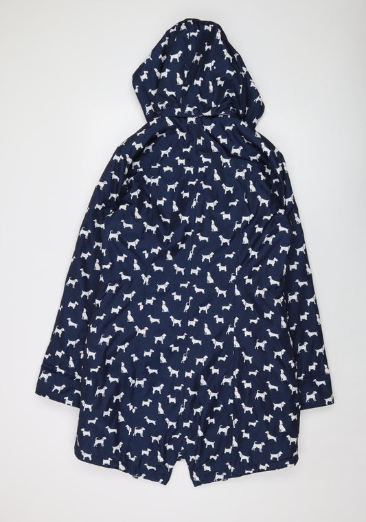 Finesse Womens Blue Geometric Parka Coat Size 10 Zip