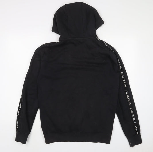 FIVE Mens Black Cotton Pullover Hoodie Size M - Embroidered