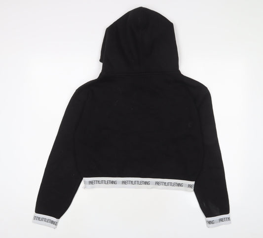 PRETTYLITTLETHING Womens Black Cotton Pullover Hoodie Size S Pullover - Logo