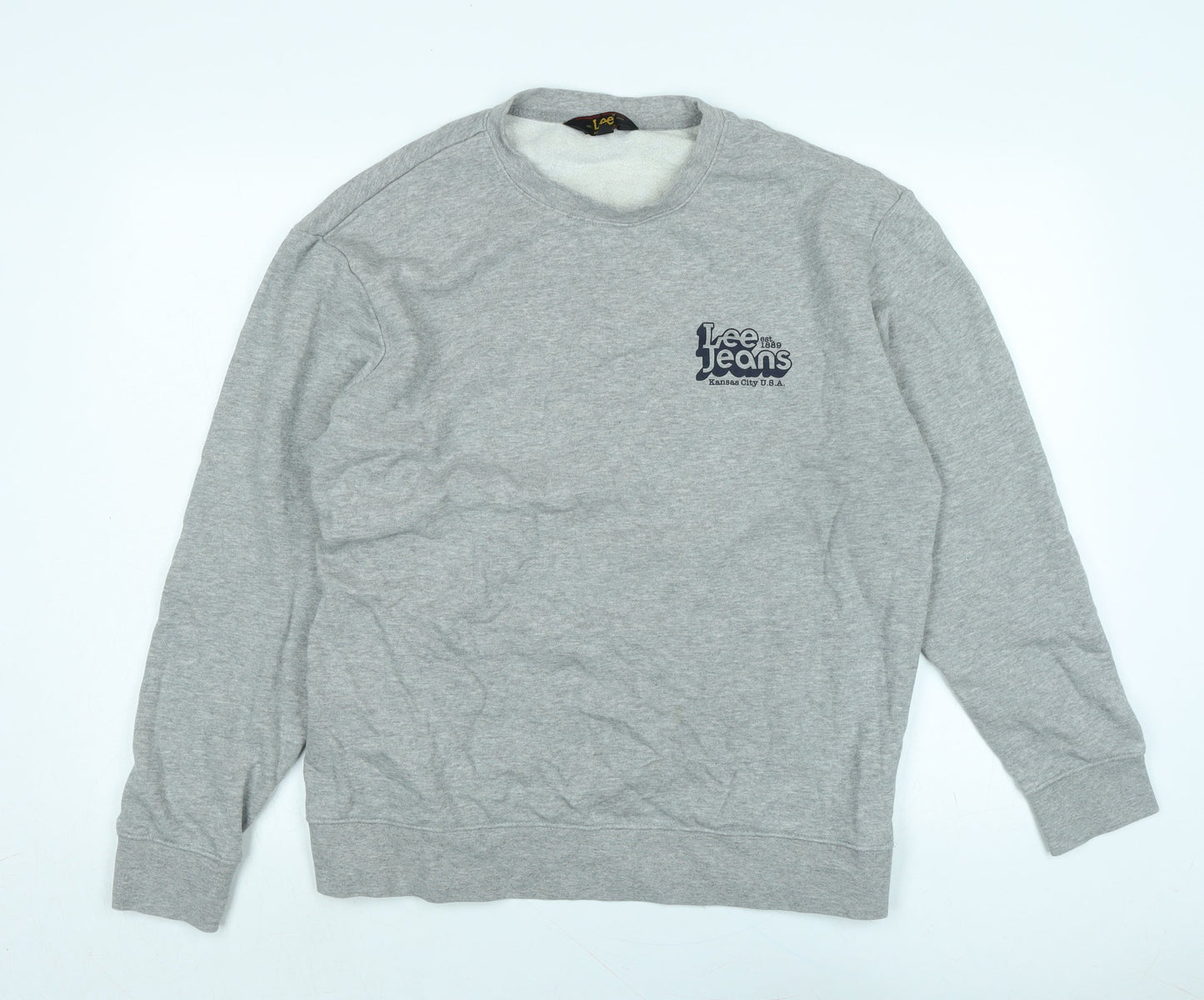 Lee Jeans Mens Grey Polyester Pullover Sweatshirt Size L - Logo