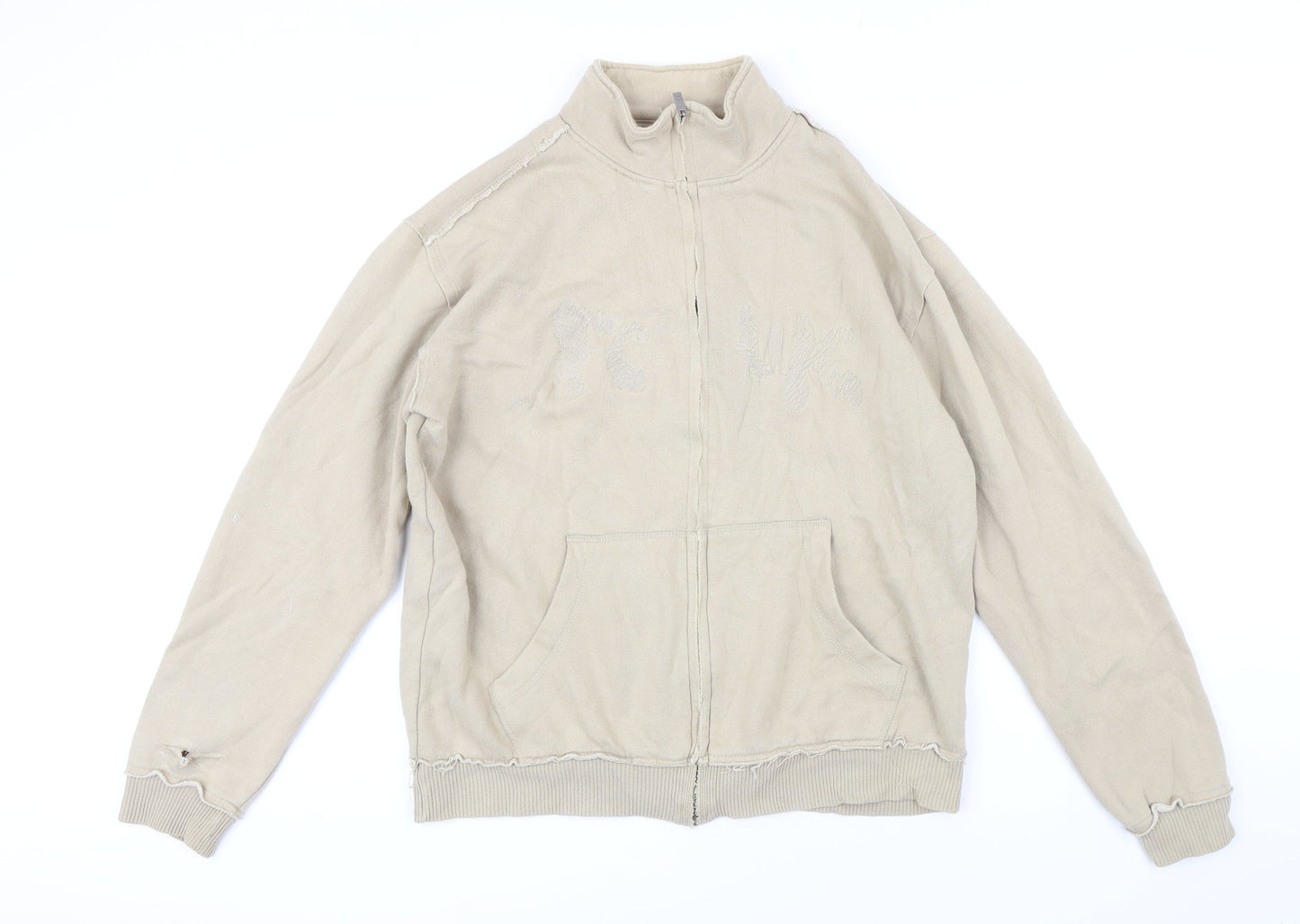Fcuk Jeans Mens Beige Cotton Full Zip Sweatshirt Size M
