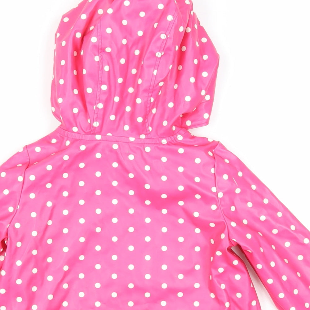 Brand and care label for Gap girls’ pink polka dot rain coat coat, size 2, years zip - hooded