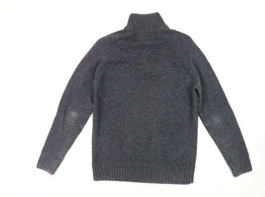 HOWICK Mens Grey High Neck Wool Pullover Jumper Size S Long Sleeve