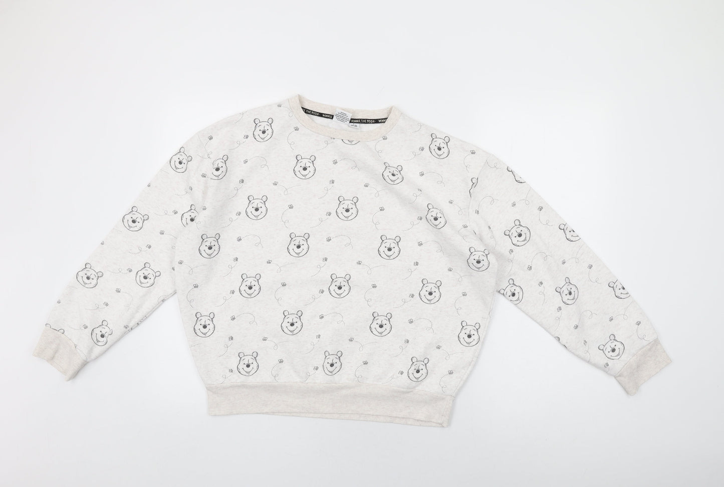 Disney Womens White Geometric Cotton Pullover Sweatshirt Size 10 Pullover - Winnie The Pooh Print