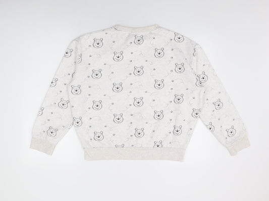 Disney Womens White Geometric Cotton Pullover Sweatshirt Size 10 Pullover - Winnie The Pooh Print
