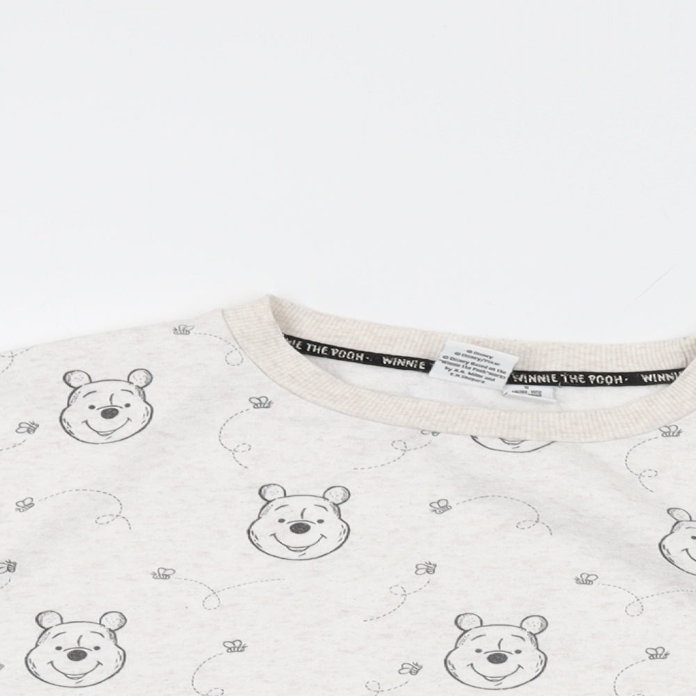 Disney Womens White Geometric Cotton Pullover Sweatshirt Size 10 Pullover - Winnie The Pooh Print