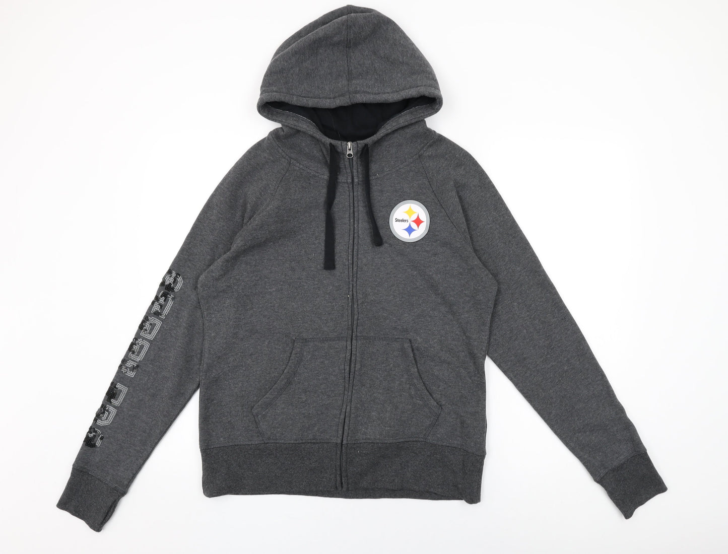 NFL Womens Grey Cotton Full Zip Hoodie Size L Zip - Steelers