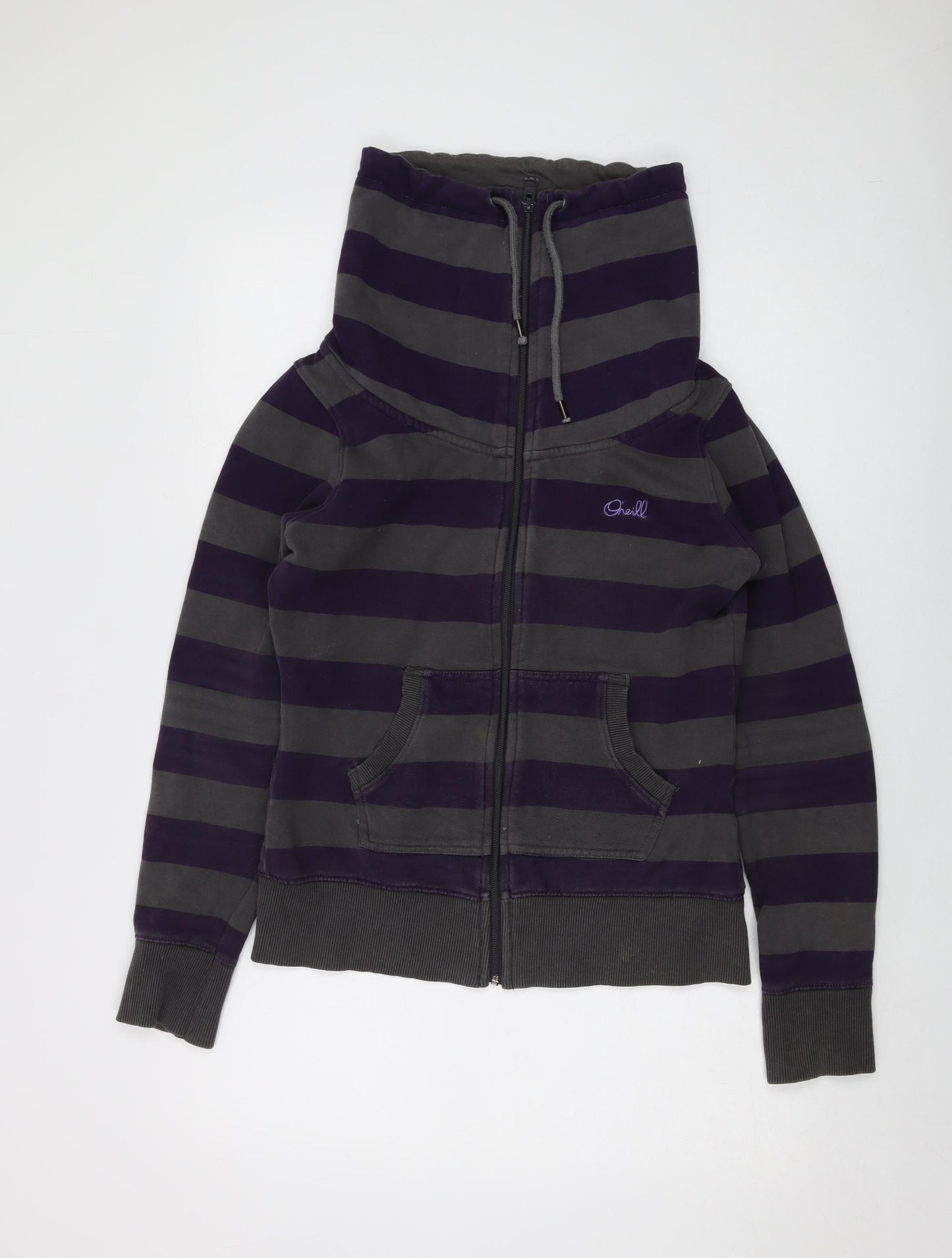 O'Neill Womens Grey Striped Cotton Full Zip Sweatshirt Size L Zip