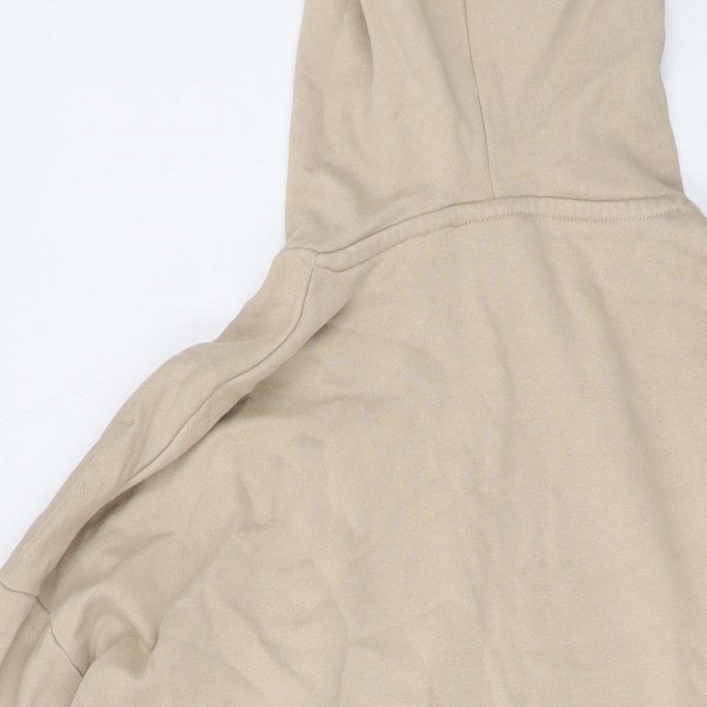 Brand and care label for Asoso men’s beige cotton pullover hoodie, size L