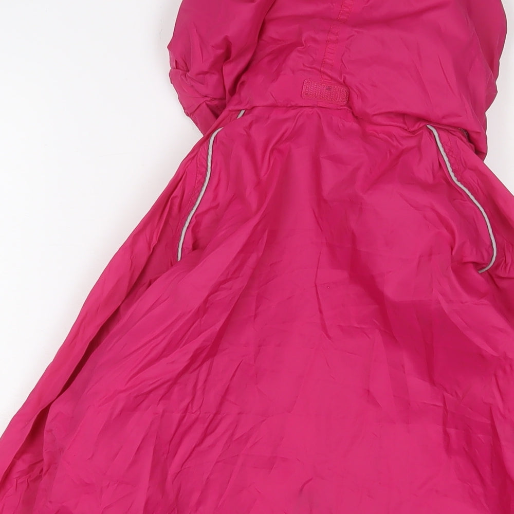Brand and care label for Mountain Life girls’ pink jacket, size 15-16, years zip