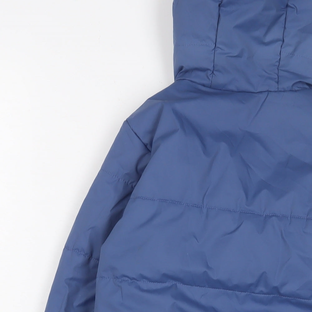 Brand and care label for Wedze girls’ blue basic coat coat, size 6, years zip
