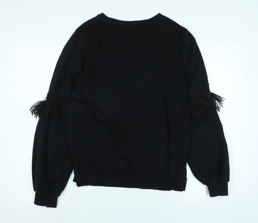 NEXT Womens Black Cotton Pullover Sweatshirt Size 10 - Fringed detail
